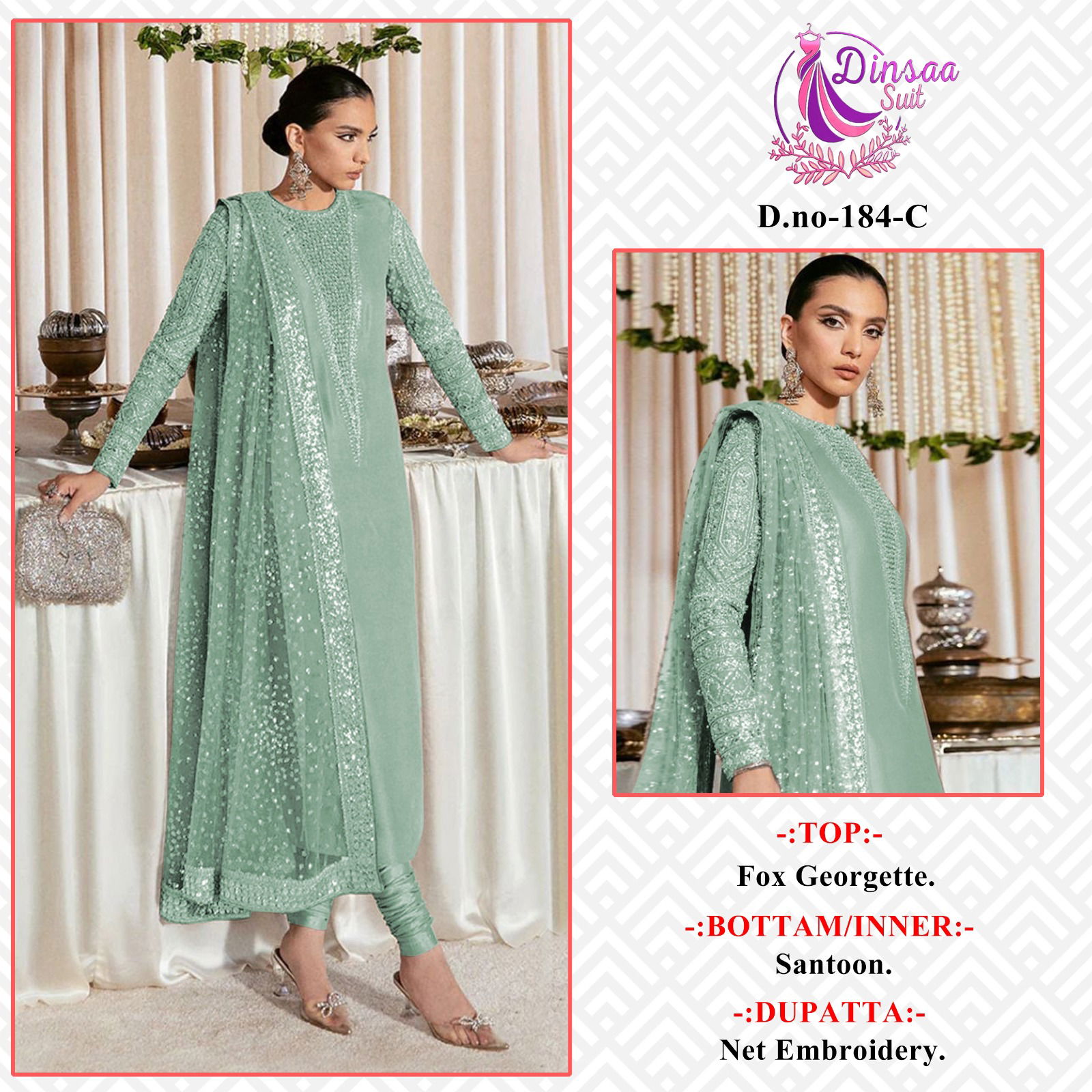 DS 184 By Dinsaa Suit 184 A To 184 D Pakistani Suit Catalog